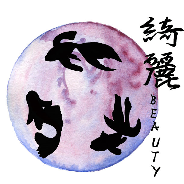 竹框架。水彩插图东方传统绘画孤立。象形文字书法。图片下载