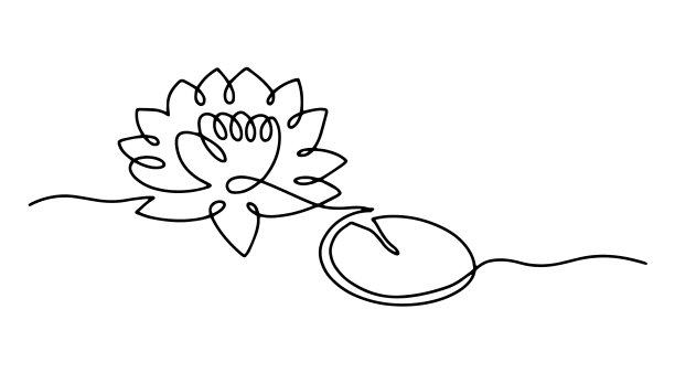 线条艺术睡莲最小莲花与叶子标志图片下载