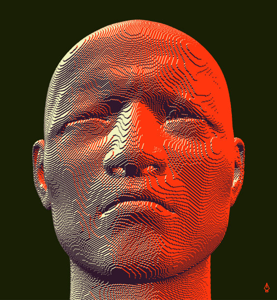 闭着眼睛的男人特写肖像。3 d voxelized脸。矢量插图。设计演示文稿，传单或海报。图片下载
