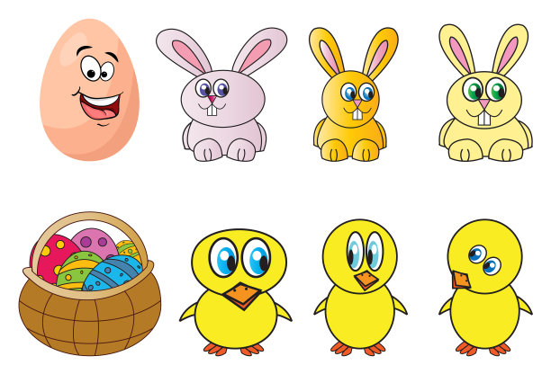 复活节图标设置孤立的白色背景图片下载