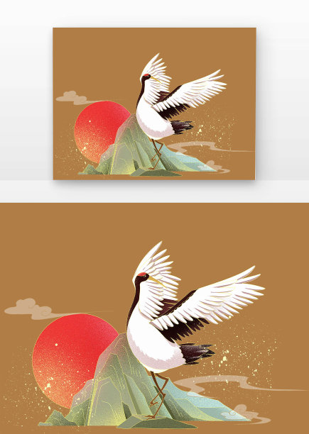 国潮仙鹤夕阳图片下载