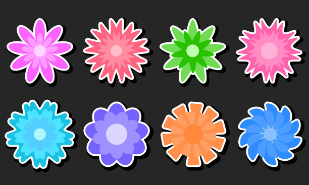 花孤立在黑色背景集图片下载