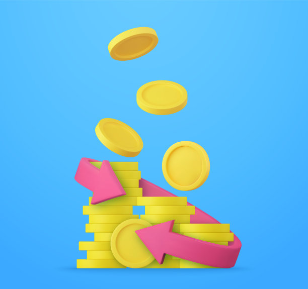 3d硬币浮动和箭头图片下载