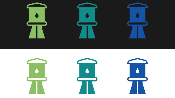 设置水塔图标孤立在黑色和白色图片下载