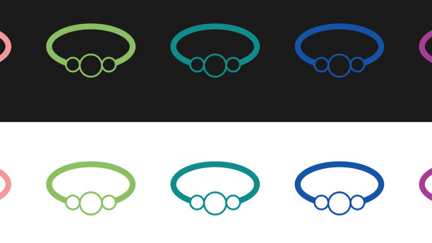设置手镯珠宝图标孤立在黑色和图片下载