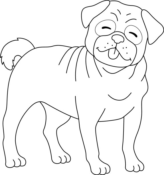 巴哥狗单独的儿童涂色页图片下载
