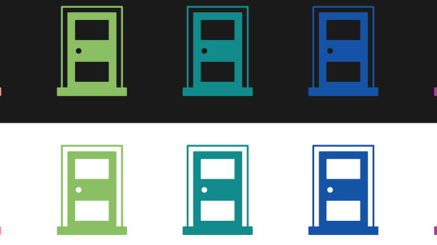 将关闭的门图标隔离在黑色和白色上图片下载