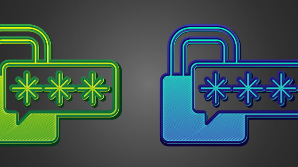 绿色和蓝色网络安全图标隔离图片下载