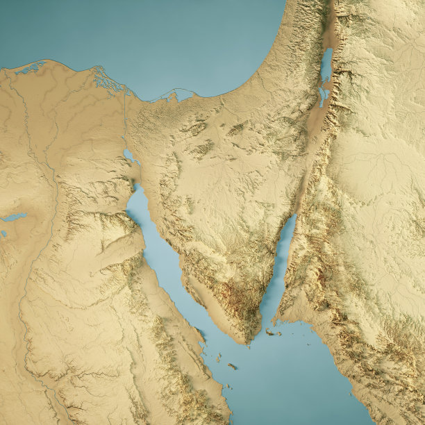 西奈半岛3D渲染地形图颜色图片下载