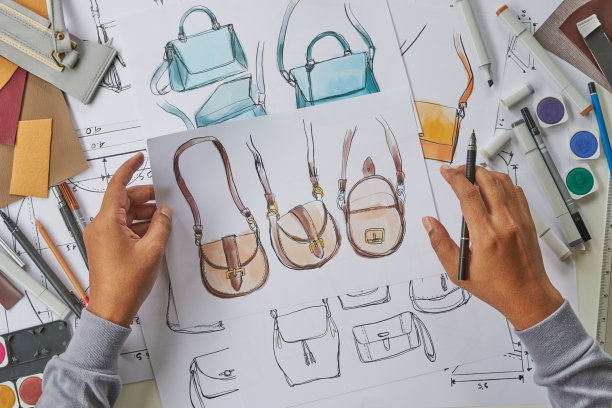 设计师时髦的素描画设计模板图案制作皮革手包手袋手袋手袋女性时尚时尚豪华优雅的配件。图片下载