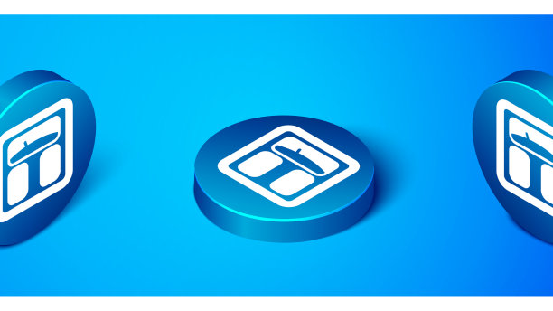 等距浴室磅秤图标孤立在蓝色图片下载