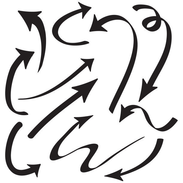 手绘箭头图标设置。箭头图标与各种方向。涂鸦矢量插图。孤立在白色背景上图片下载