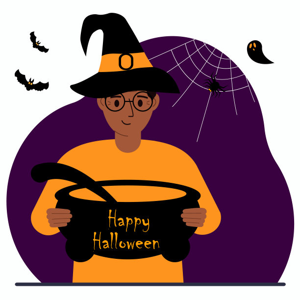 一个穿着万圣节服装的男人。万圣节快乐庆祝海报。图片下载