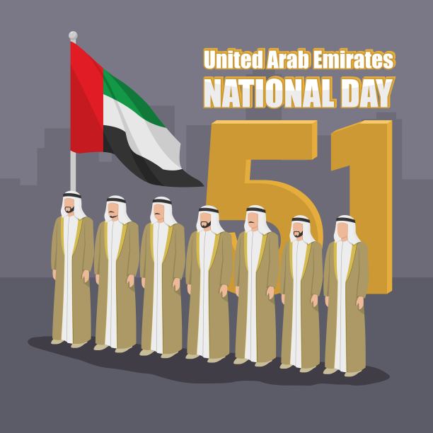 第51届阿联酋国庆日矢量插画。适合制作贺卡海报和横幅。矢量插图阿联酋独立日旗帜模板图片下载