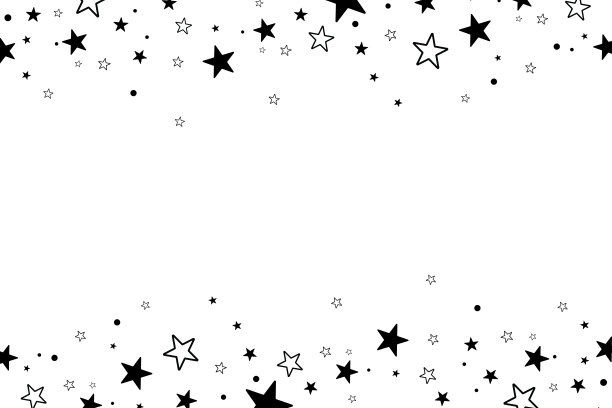 白色背景上的星星。黑色的星星与优雅的星星一起闪耀。流星体，彗星，小行星，恒星。图片下载