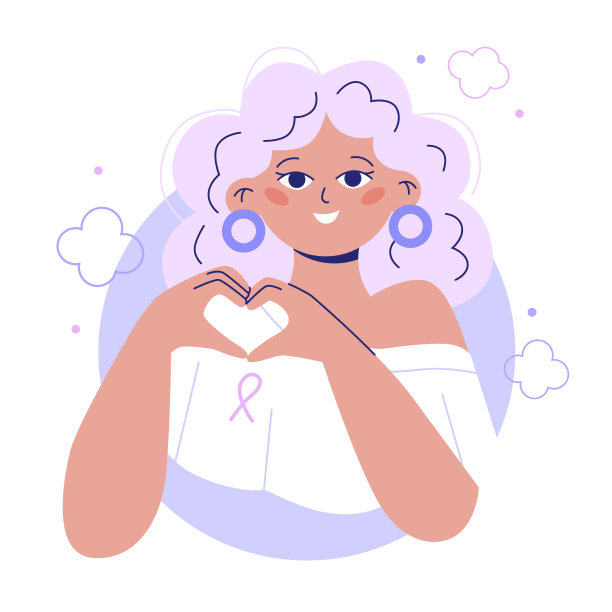 乳腺癌女性性格。带粉色丝带的女人很照顾自己。图片下载