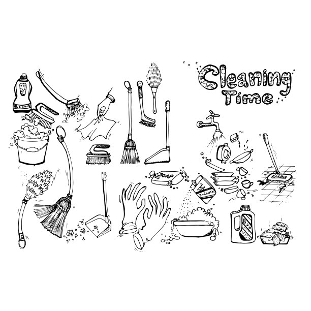 清洁时间，涂鸦插图和素描图片下载