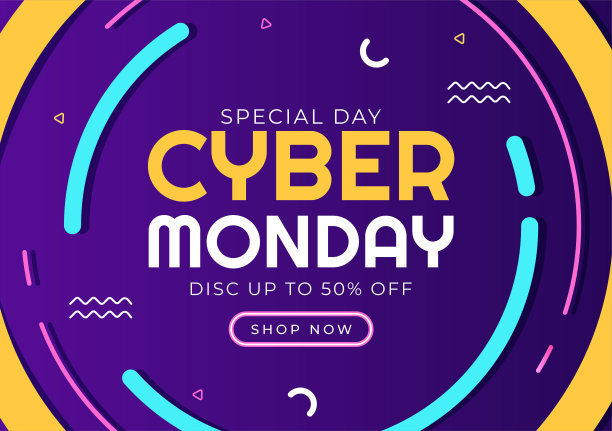 网络星期一模板手绘卡通平面背景插图的商业网上购物与大折扣促销在美国图片下载