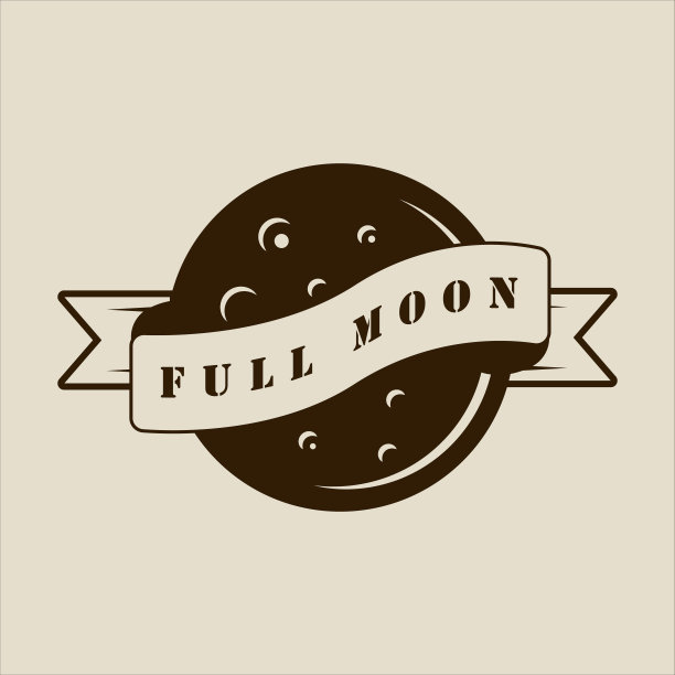 满月标志矢量古董插图模板图标图形设计。月亮与旗帜标志或符号与孤立的风格图片下载