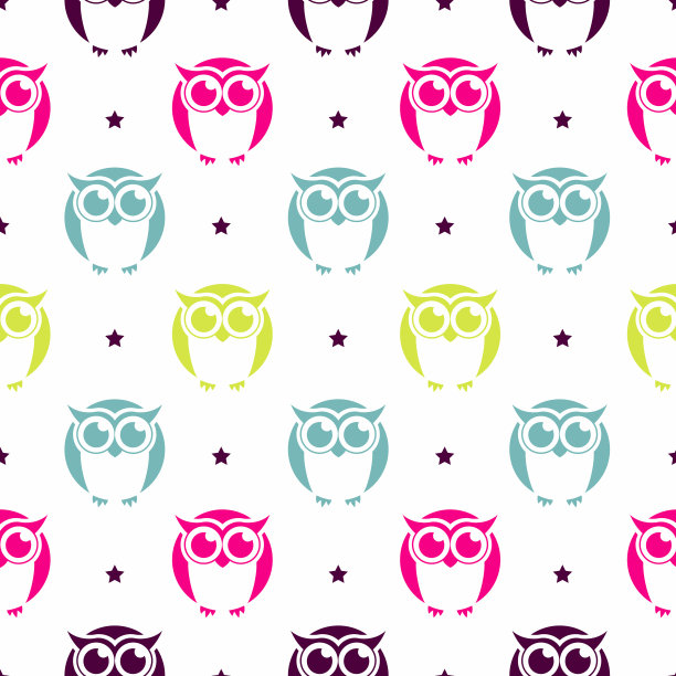 无缝和五颜六色的猫头鹰图案。婴儿的背景图片下载