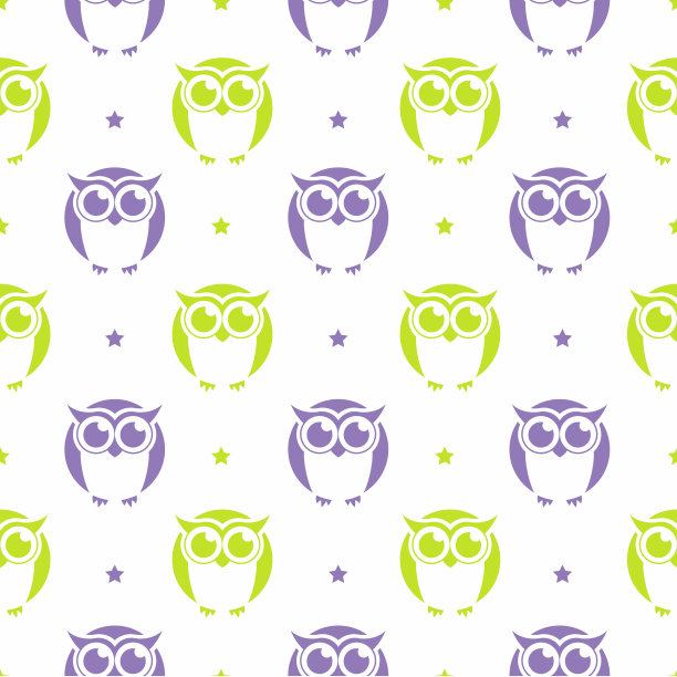 无缝的可爱卡通猫头鹰鸟图案背景图片下载