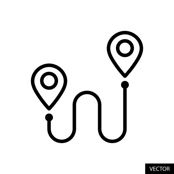 在直线风格设计的两个点矢量图标之间的旅行距离孤立在白色背景上。可编辑的中风。图片下载