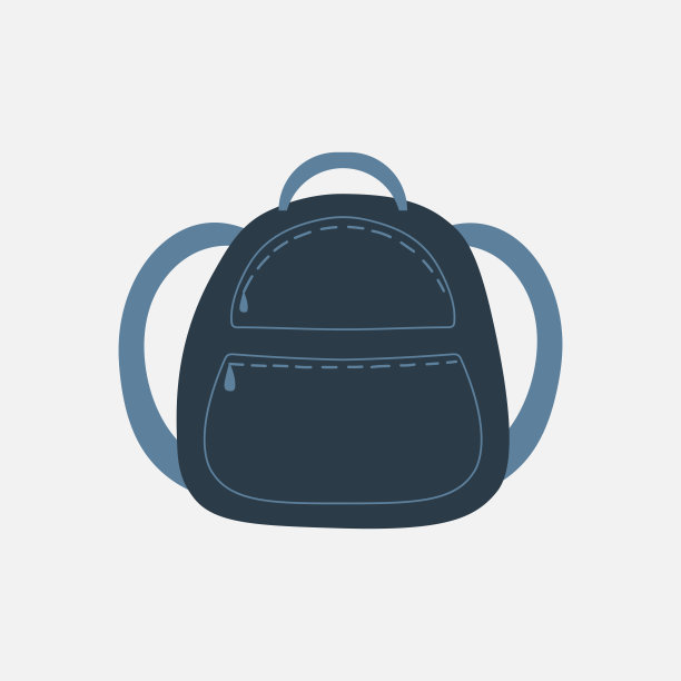 蓝色的学校背包，平面矢量插图。图片下载