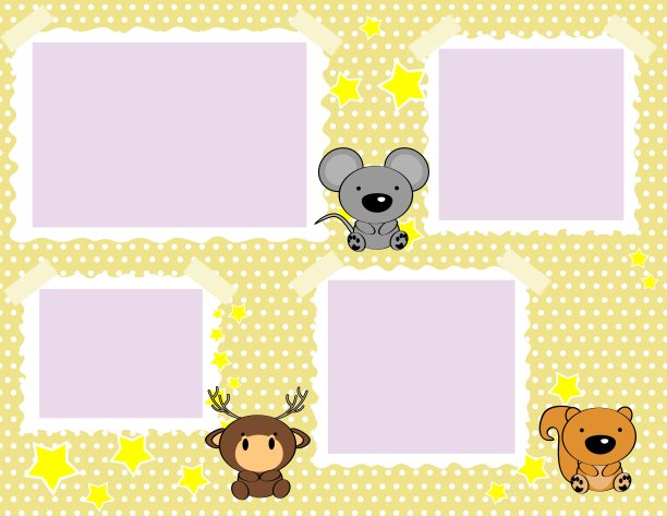 画框可爱动物卡通插图背景图片下载