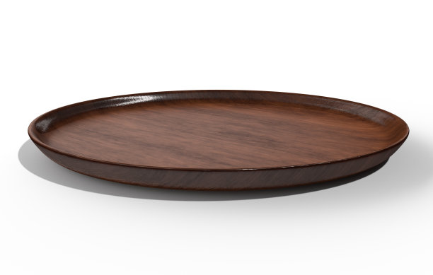 一个扁平的木制圆形盘子的照片真实的3D插图图片下载