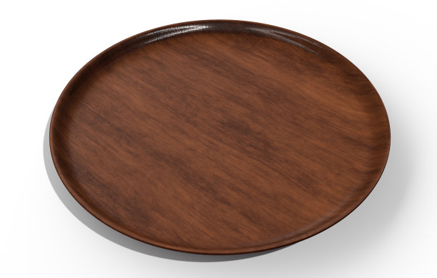 一个扁平的木制圆形盘子的照片真实的3D插图图片下载