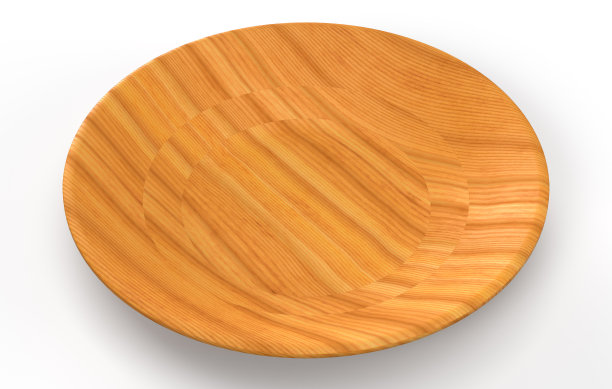 一个扁平的木制圆形盘子的照片真实的3D插图图片下载