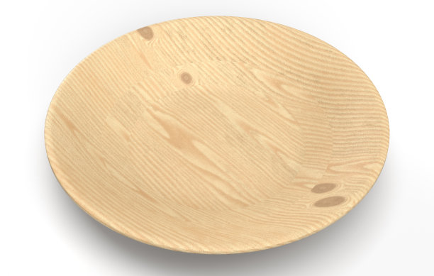 一个扁平的木制圆形盘子的照片真实的3D插图图片下载