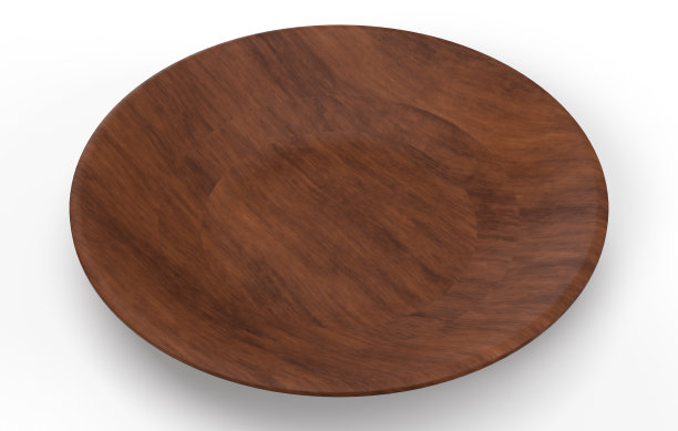 一个扁平的木制圆形盘子的照片真实的3D插图图片下载