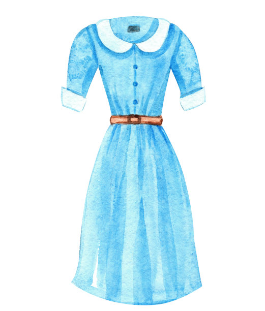 水彩蓝色连衣裙与腰带隔离在白色图片下载