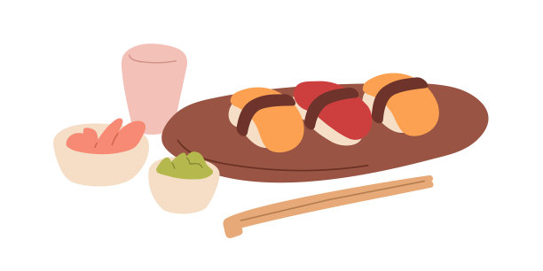 寿司装在木制盘子上的日本菜图片下载