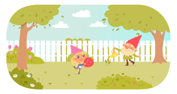 花园地精在村庄的后院园艺图片下载