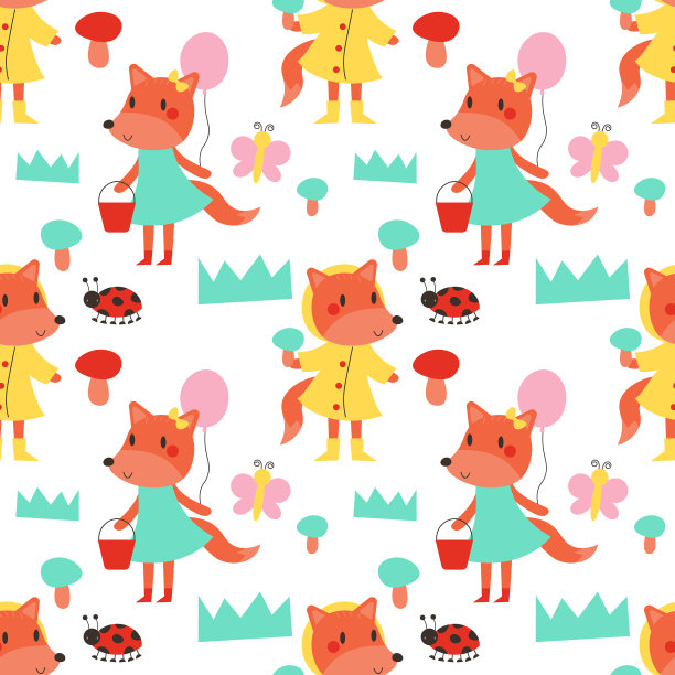 可爱的无缝秋季图案与狐狸图片下载