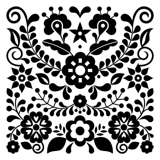 墨西哥民间艺术风格的花卉贺卡图片下载