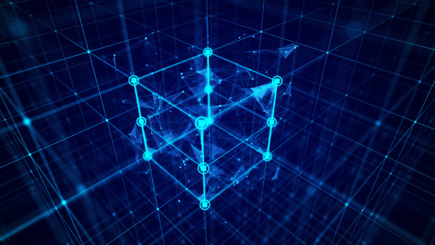 技术区块链的概念。加密货币行业动态流的可视化。大数据流连接。网络连接结构。3 d渲染。图片下载