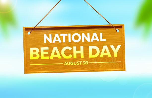 木板上写着国家海滩日的背景。海滩度假概念壁纸图片下载