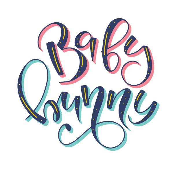 蜂蜜兔子手绘彩色字母与涂鸦的心图片下载