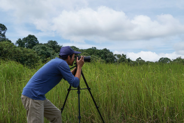 亚洲摄影师在大自然中拍摄动物照片。小企业主。图片下载