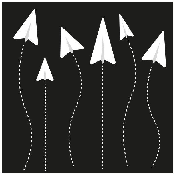 白纸飞机在黑色背景。飞机飞行。旅行的概念。矢量插图。股票ima图片下载