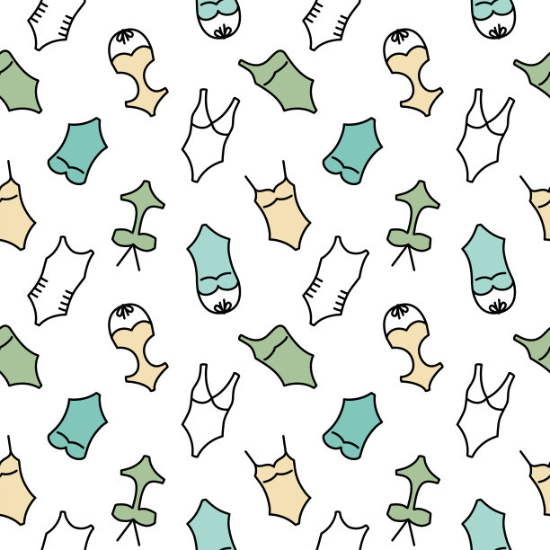 无缝图案与女性泳装线条图标。矢量图图片下载