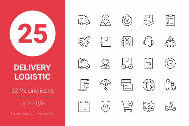 配送物流薄线图标。可编辑的中风。像素完美。为移动和网络。图片下载