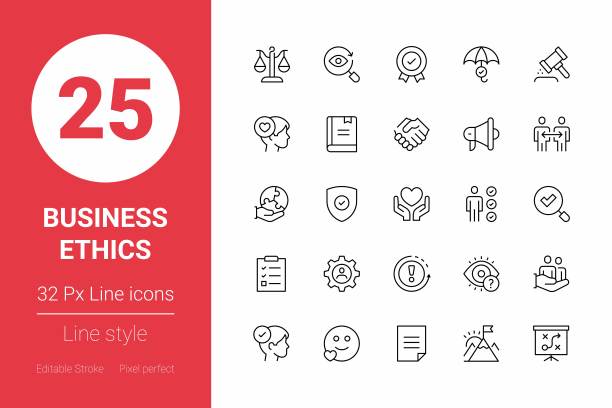 商业道德细线图标。可编辑的中风。像素完美。为移动和网络。图片下载