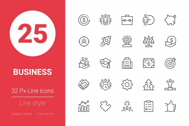 业务瘦线图标。可编辑的中风。像素完美。为移动和网络。图片下载