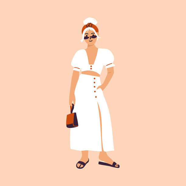 时尚的女人性格。时尚休闲潮装，卡通平女孩博主潮流引领者。向量抽象艺术图片下载