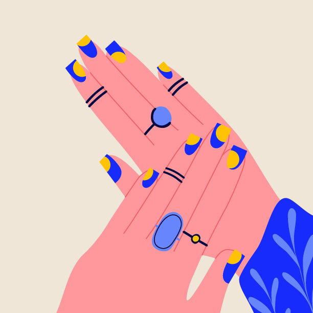 钉的设计。女人手指甲卡通平型，可爱时尚的美甲化妆品概念。矢量图图片下载