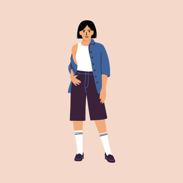 抽象的女性角色。时尚休闲潮装，卡通平妹子博主当代风格。矢量设计图片下载